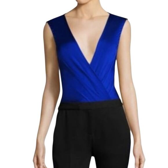 Diane Von Furstenberg Lala Blue Plunge Bodysuit size large - Picture 2 of 9